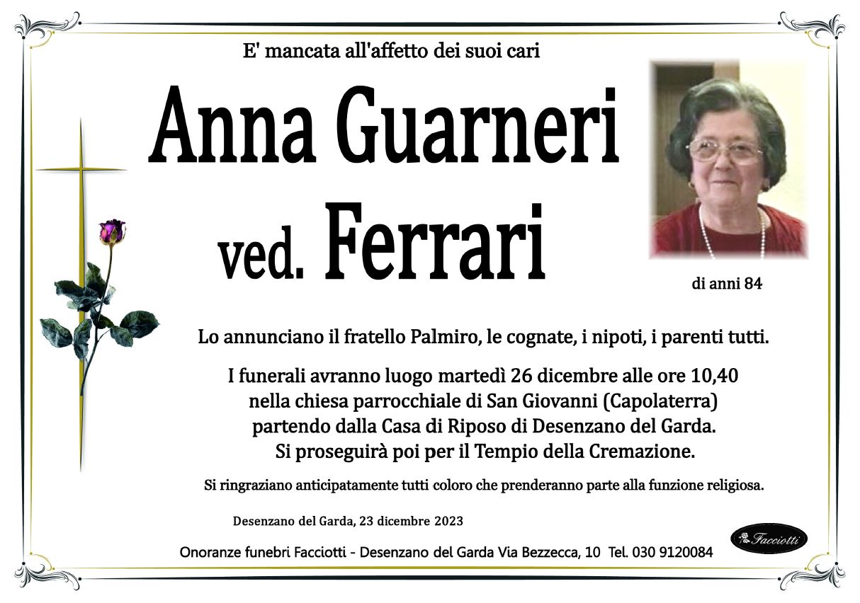 Anna Guarneri Ved Ferrari Onoranze Funebri Facciotti