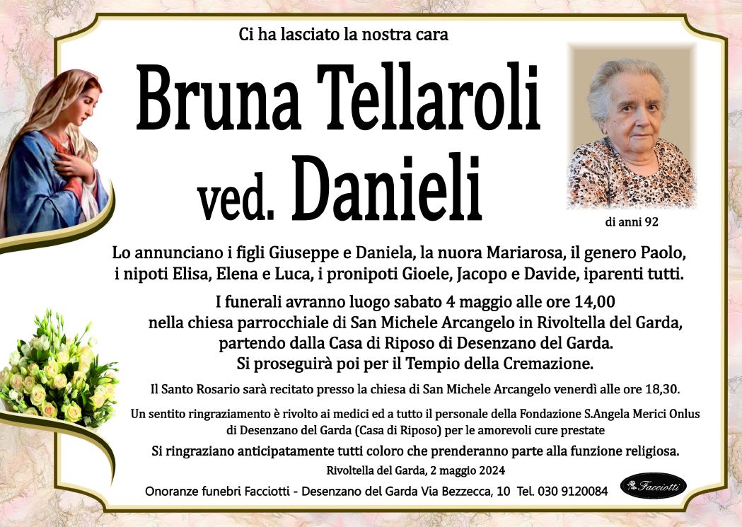 Bruna Tellaroli Ved Danieli Onoranze Funebri Facciotti