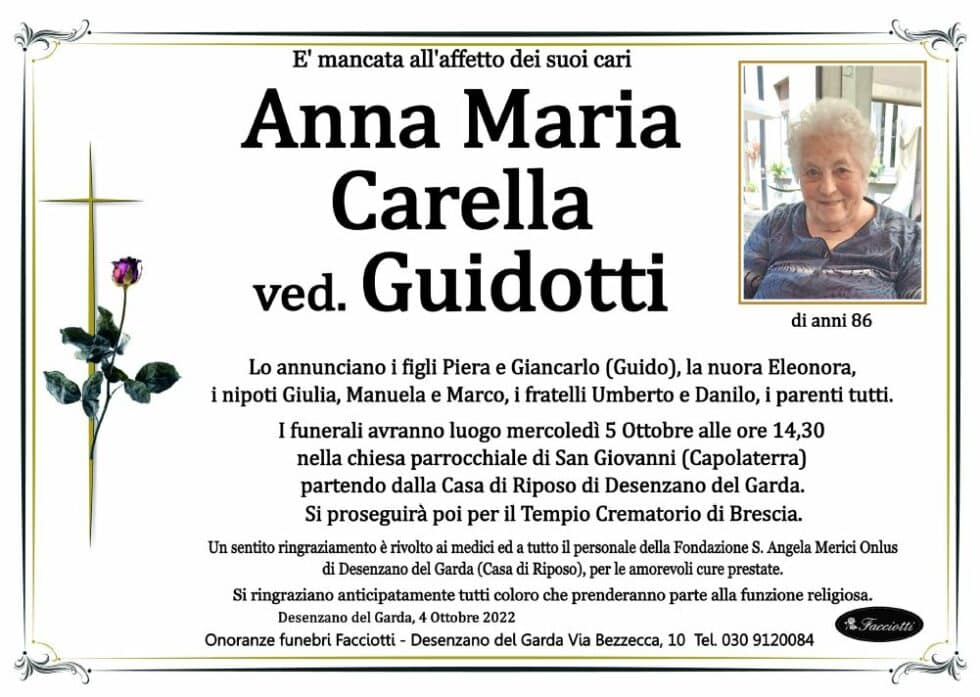 Anna Maria Carella ved. Guidotti - Onoranze Funebri Facciotti