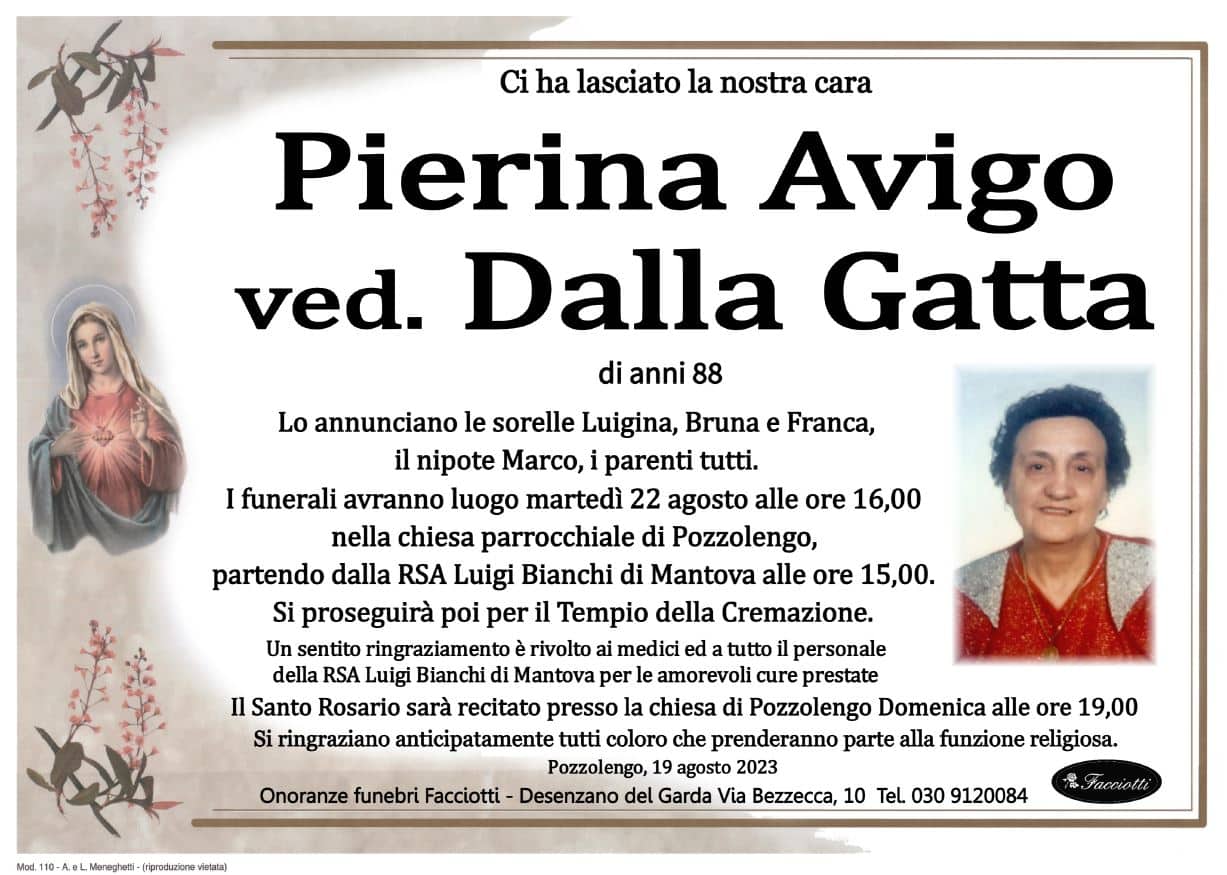 Pierina Avigo ved. Dalla Gatta - Onoranze Funebri Facciotti