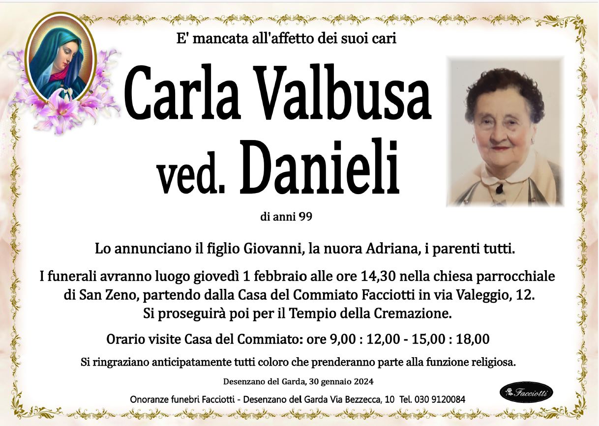 Carla Valbusa Ved. Danieli - Onoranze Funebri Facciotti